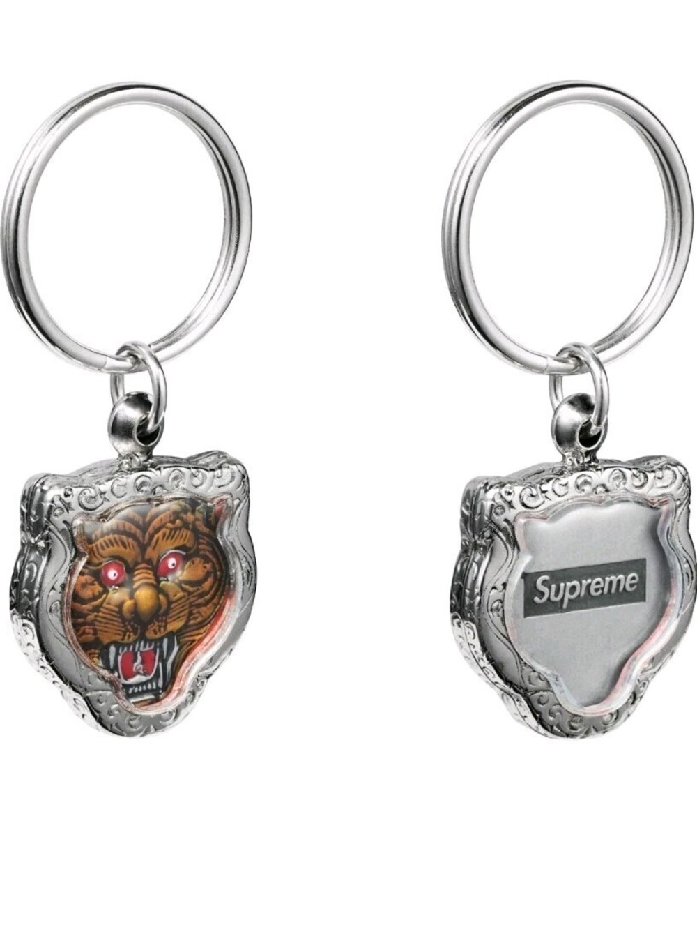 Supreme FW24 Tiger Keychain Metal Silver Logo Keyring